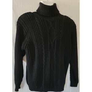 Woods and Gray VTG Black Cableknit Long Sleeve Turtleneck Sweater Womens Size M